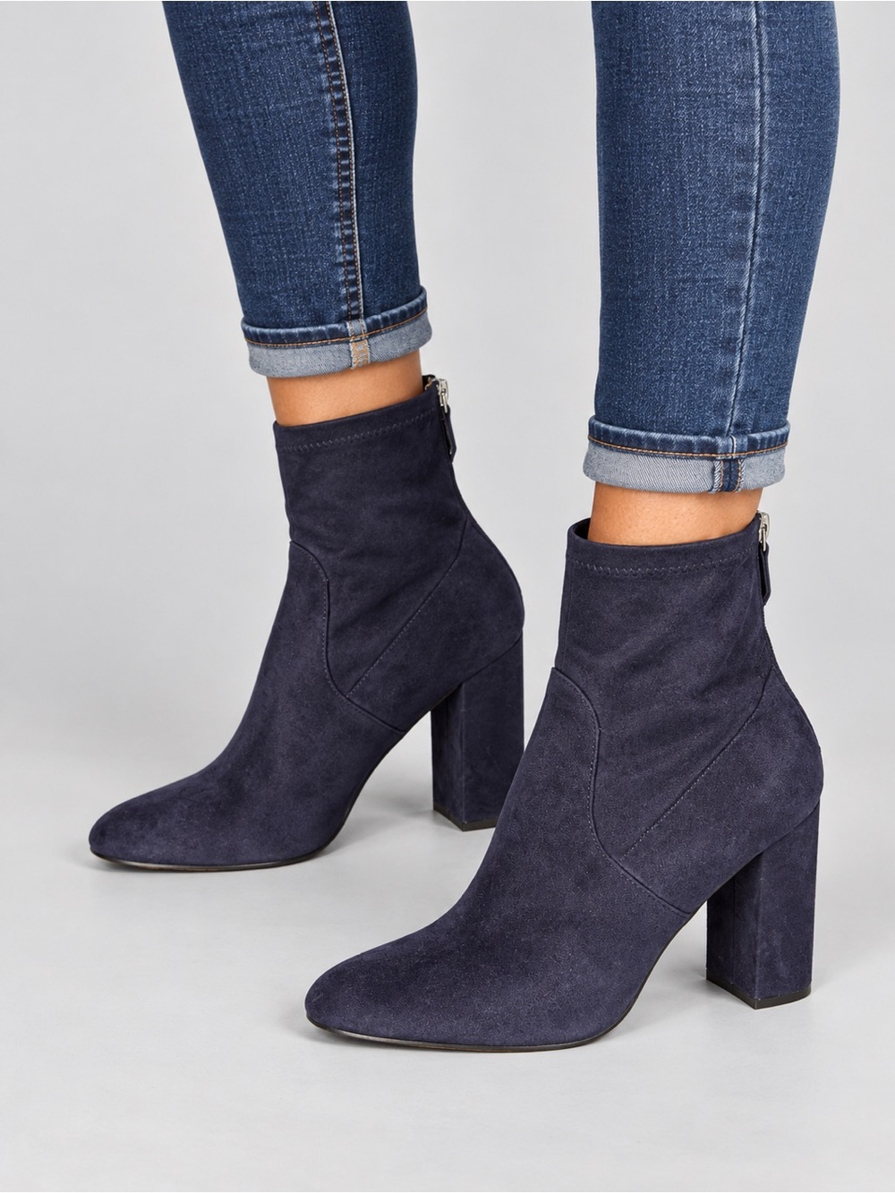 Ladies Steve Madden Navy Suede Block Heel Ankle Boots